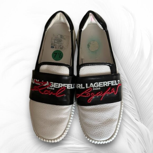 Karl Lagerfeld Paris White Black Red Slip-On Sneakers Size: 7.5 - Picture 1 of 6